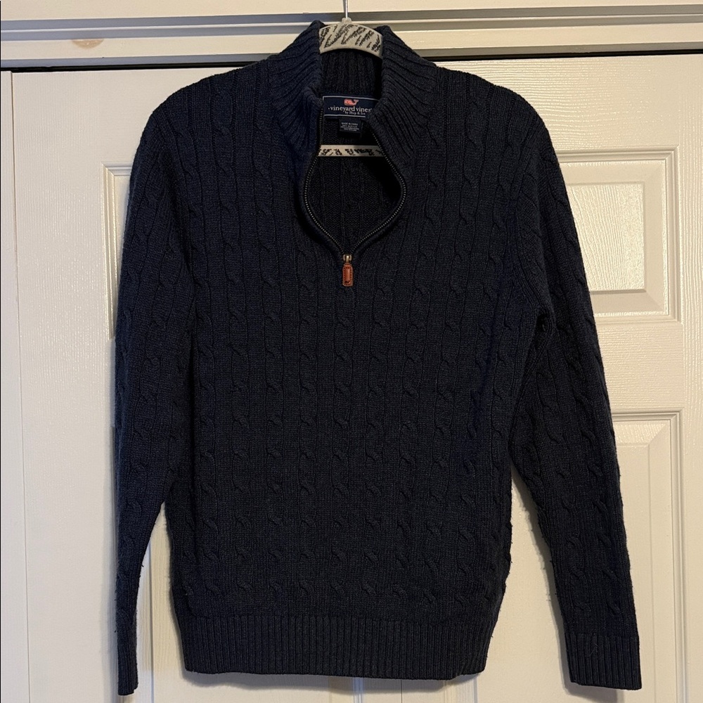 Vintage Vineyard Vines Dark Blue Cable Knit Zip-Up Sweater